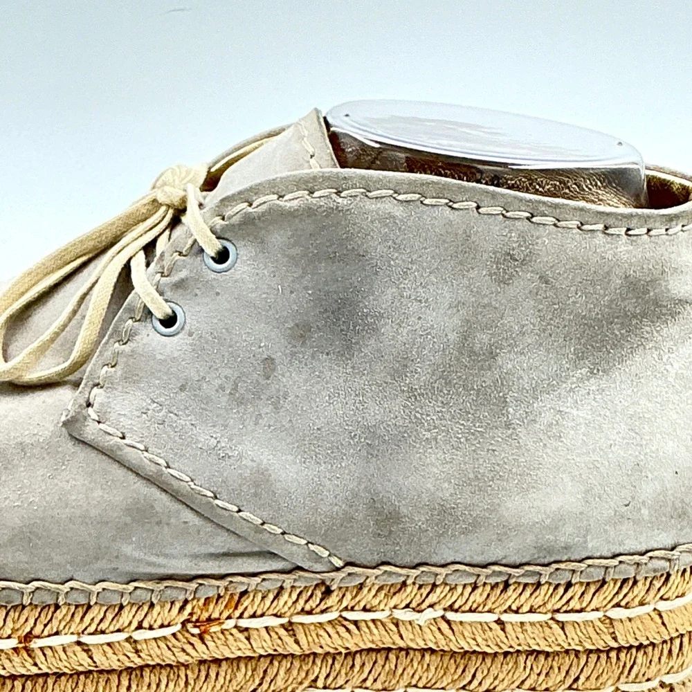 Prada Size 39 US 8 Espadrille Platform Chukka Ankle Boot Taupe Gray Suede